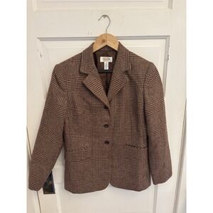 Talbots Vintage 90s‎ Lambswool Houndstooth Brown Plaid Blazer 3 Button Size 6P